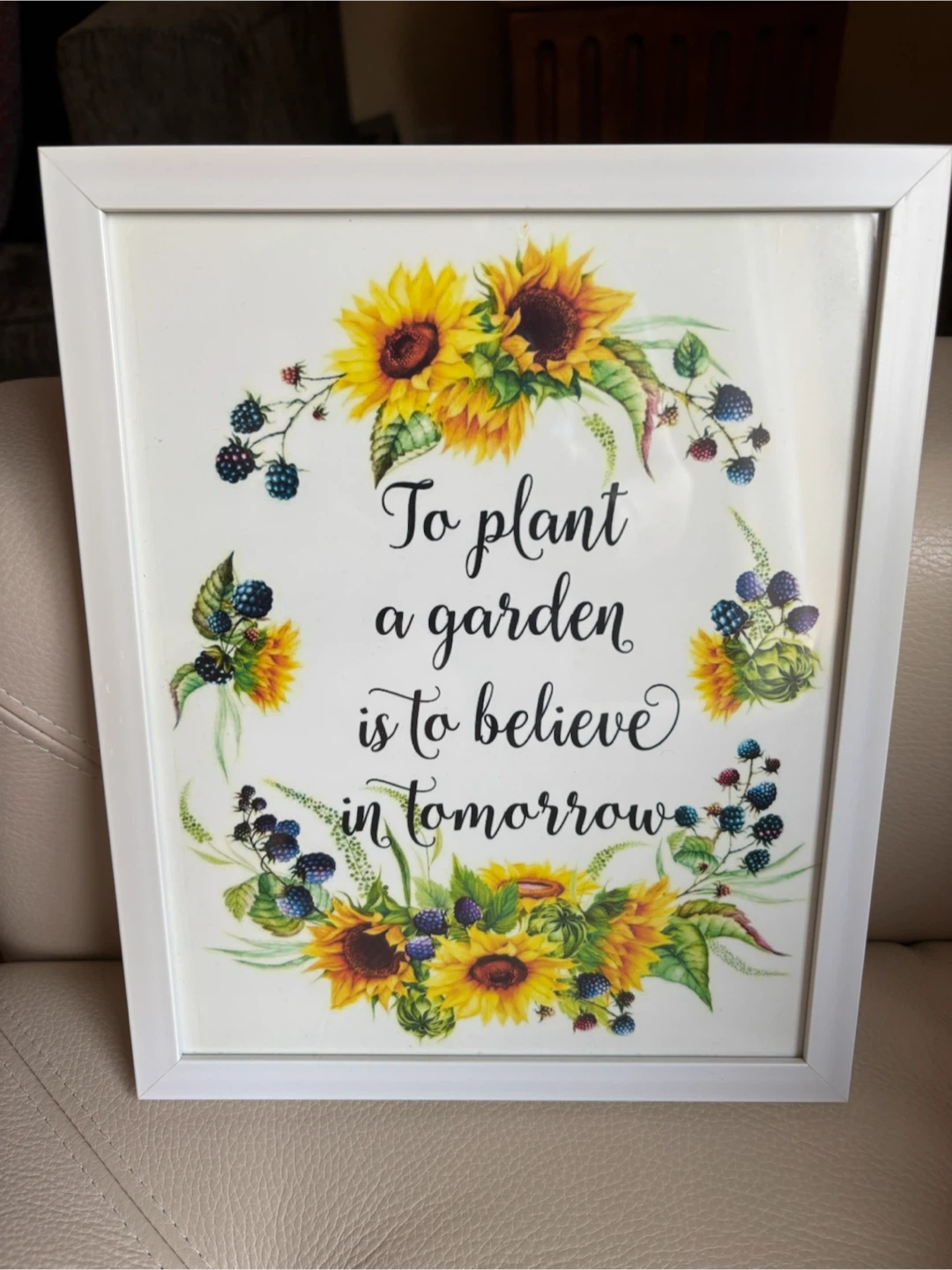 White plastic frame with glass 10 x 8 inches