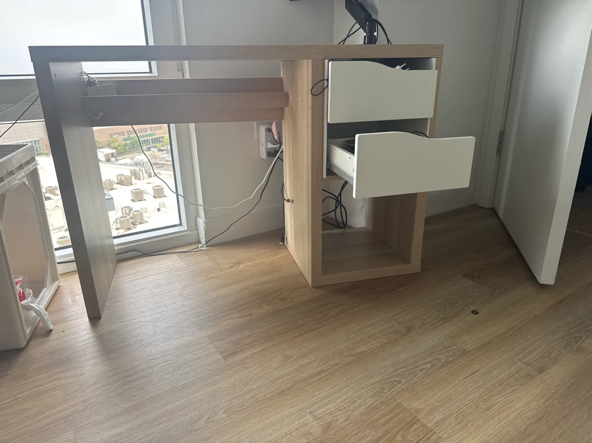 Wood and White Desk with Drawers