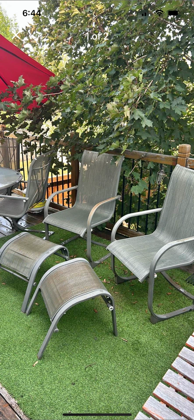 Patio Dining Set - 6 Chairs, 2 Foot Stools, Table & Umbrella