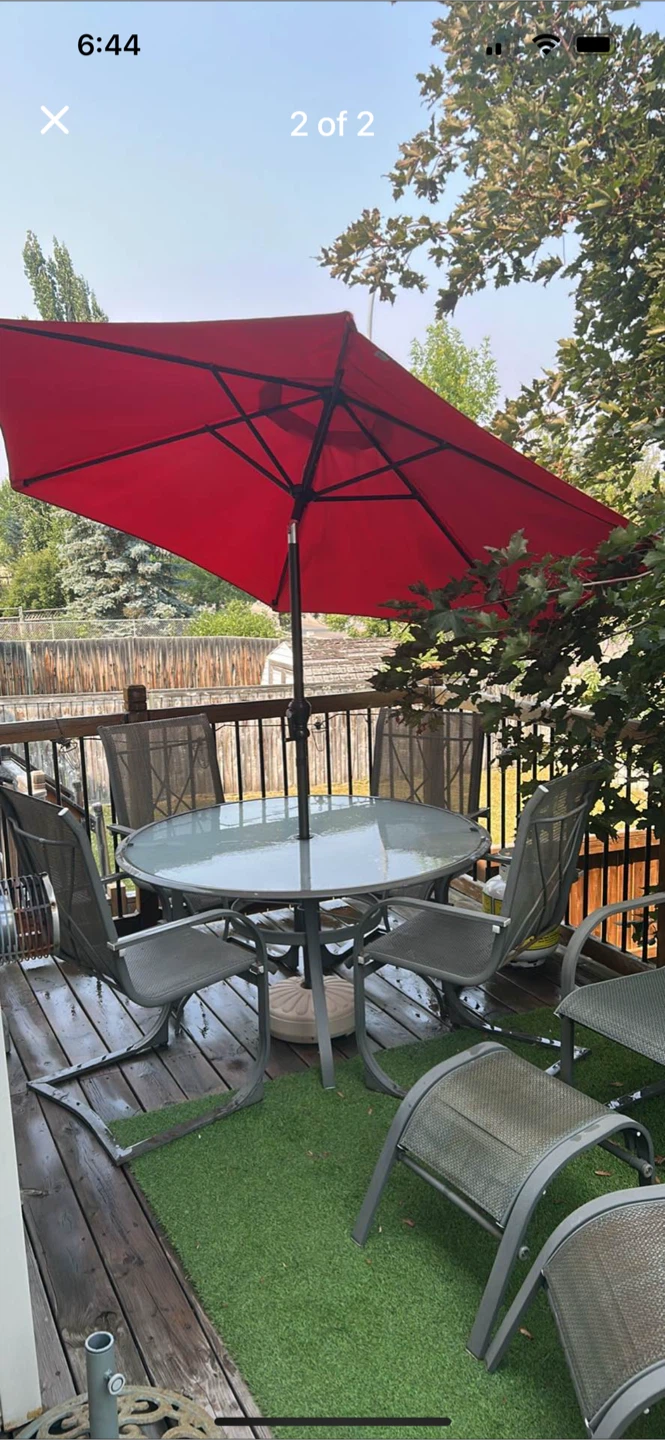Patio Dining Set - 6 Chairs, 2 Foot Stools, Table & Umbrella - photo 2