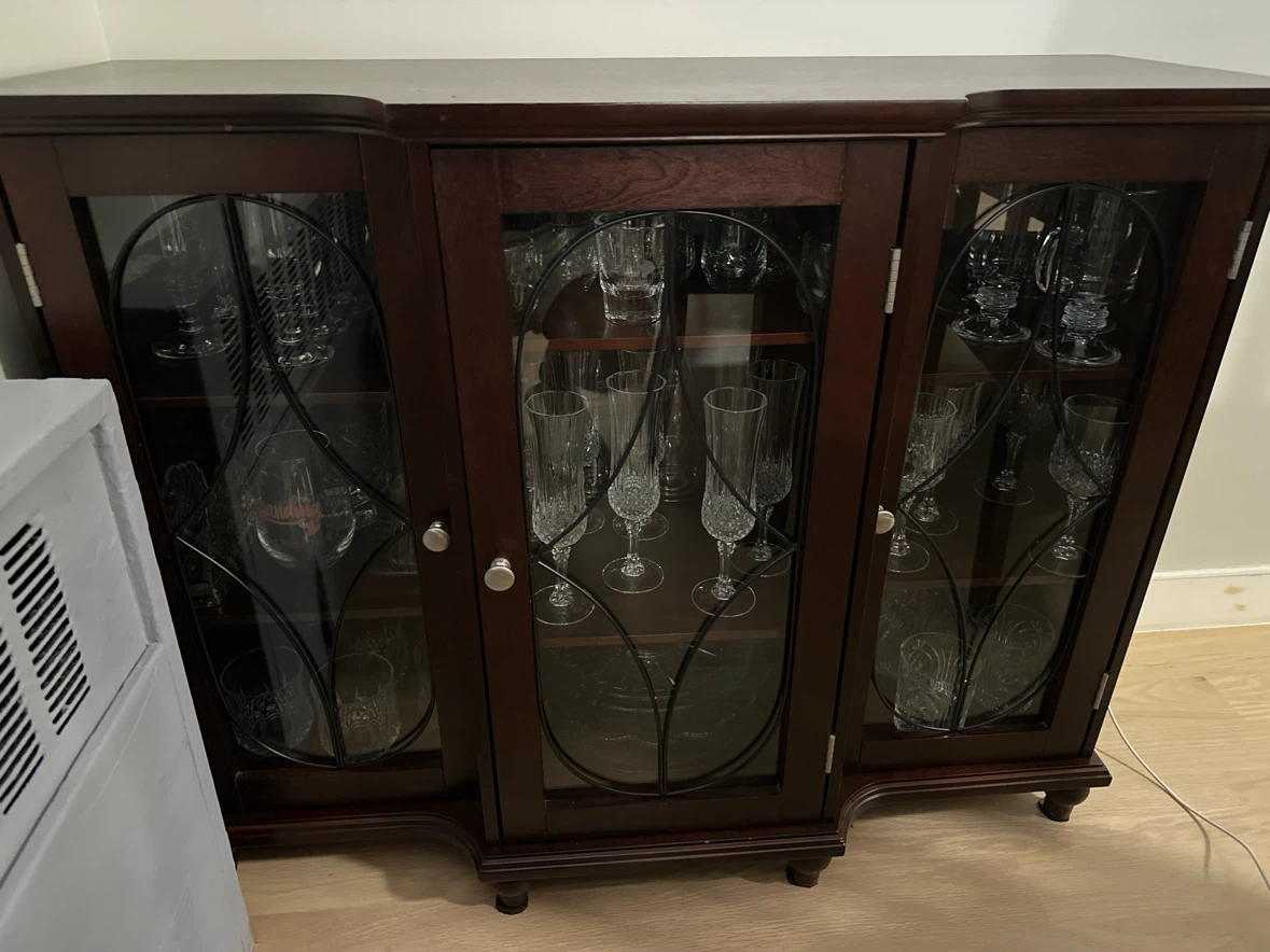 Wood Cabinet with Glass Doors
