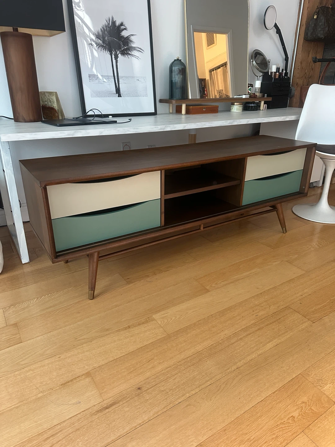 VINTAGE MCM WALNUT CREDENZA TV STEREO ENTERTAINMENT UNIT TABLE - photo 3