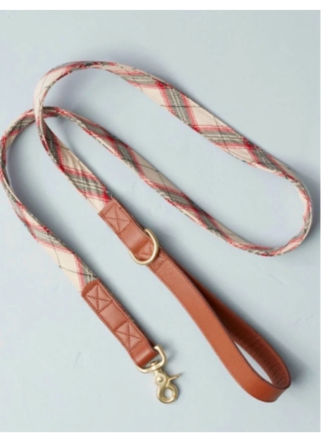 Plaid Dog Leash with Leather Accents