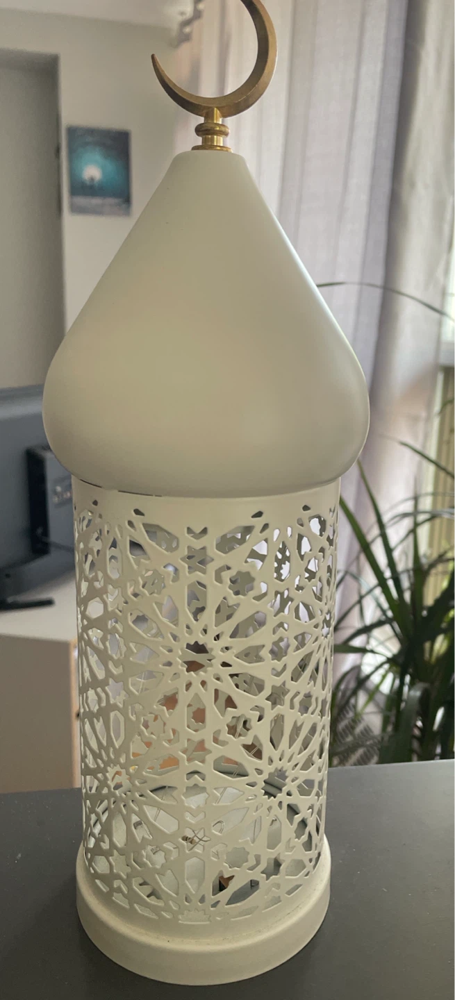White Metal Lantern with Crescent Moon