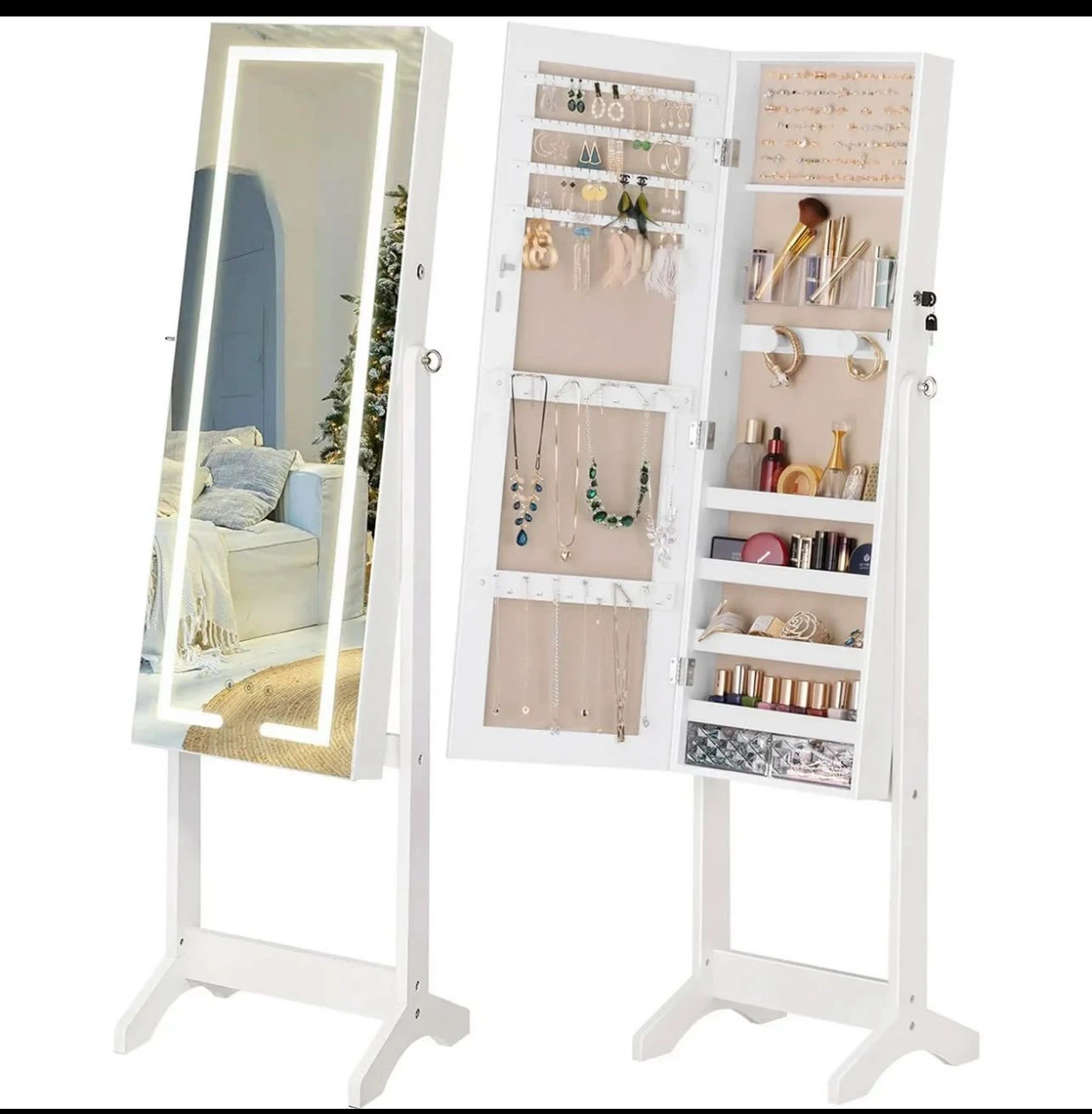 LED Full Length Mirror with Storage & Lock