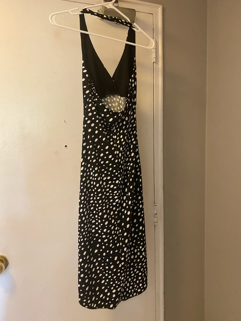 Dunnes Black White Polka Dot Halter Dress Size 10 - photo 2