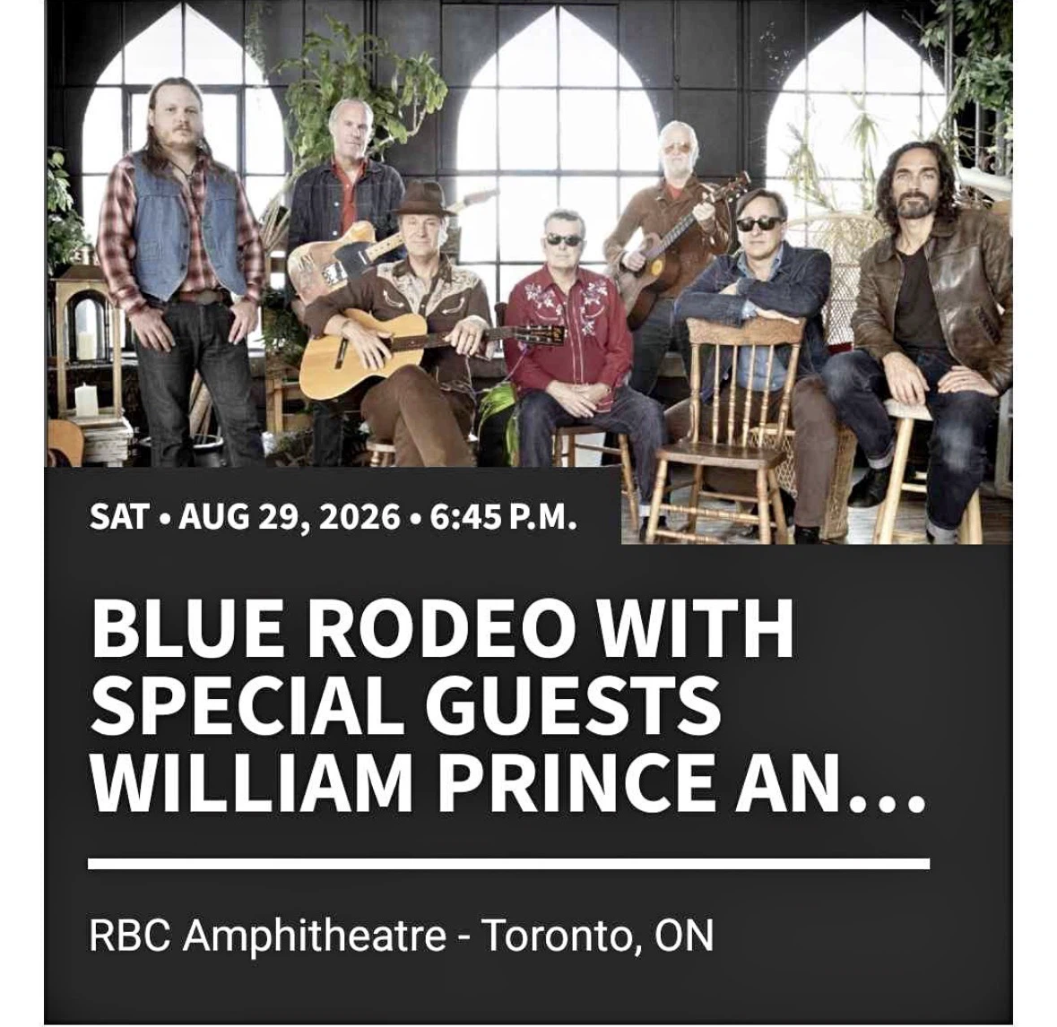 Blue Rodeo with William Prince Concert Ticket - August 29, 2026
