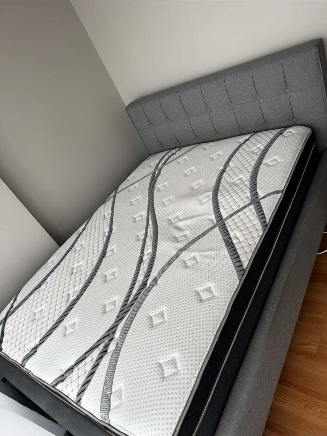 Grey Fabric Bed frame with 2 Drawer Nightstand