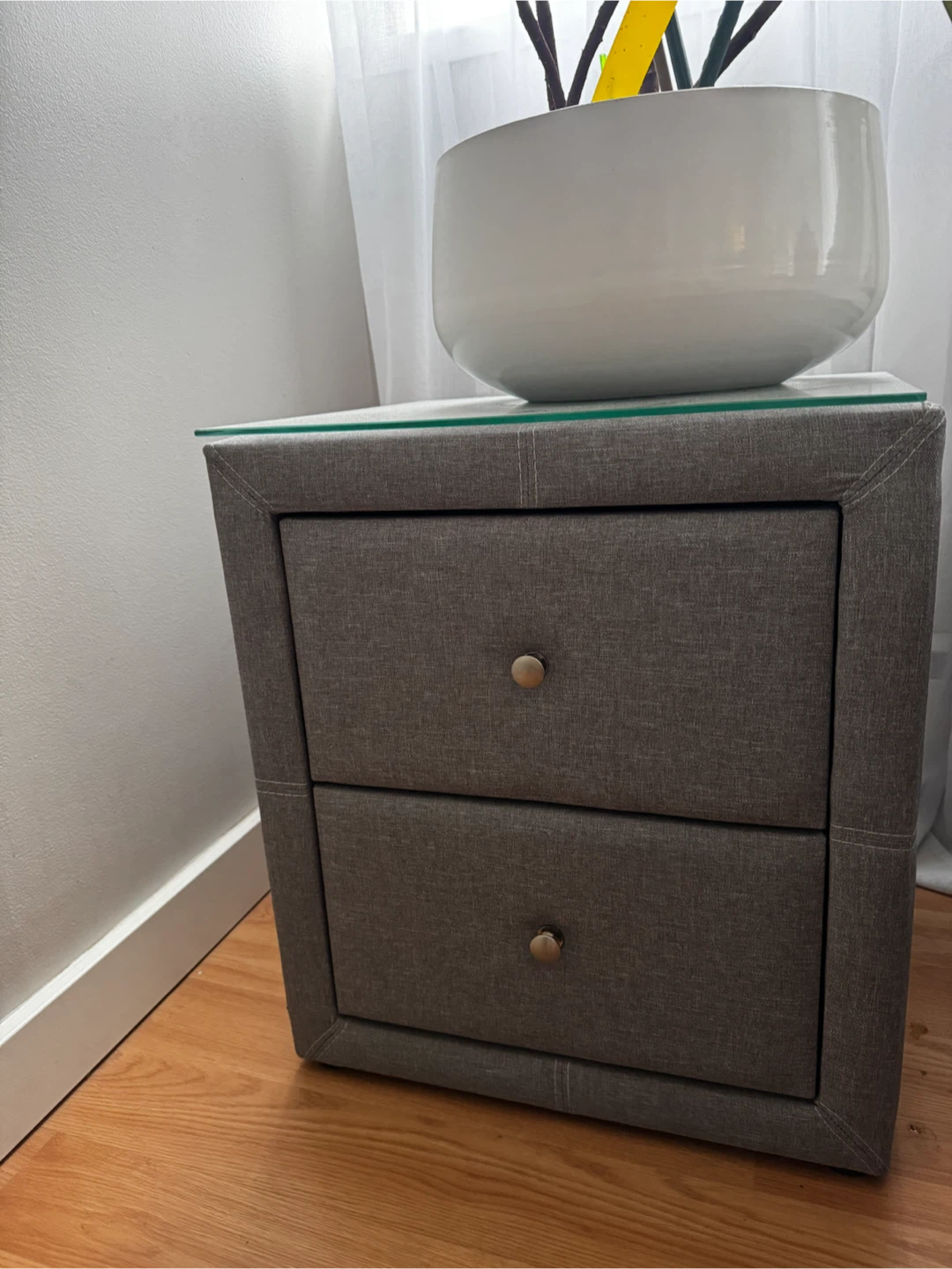 Grey Fabric Bed frame with 2 Drawer Nightstand - photo 3
