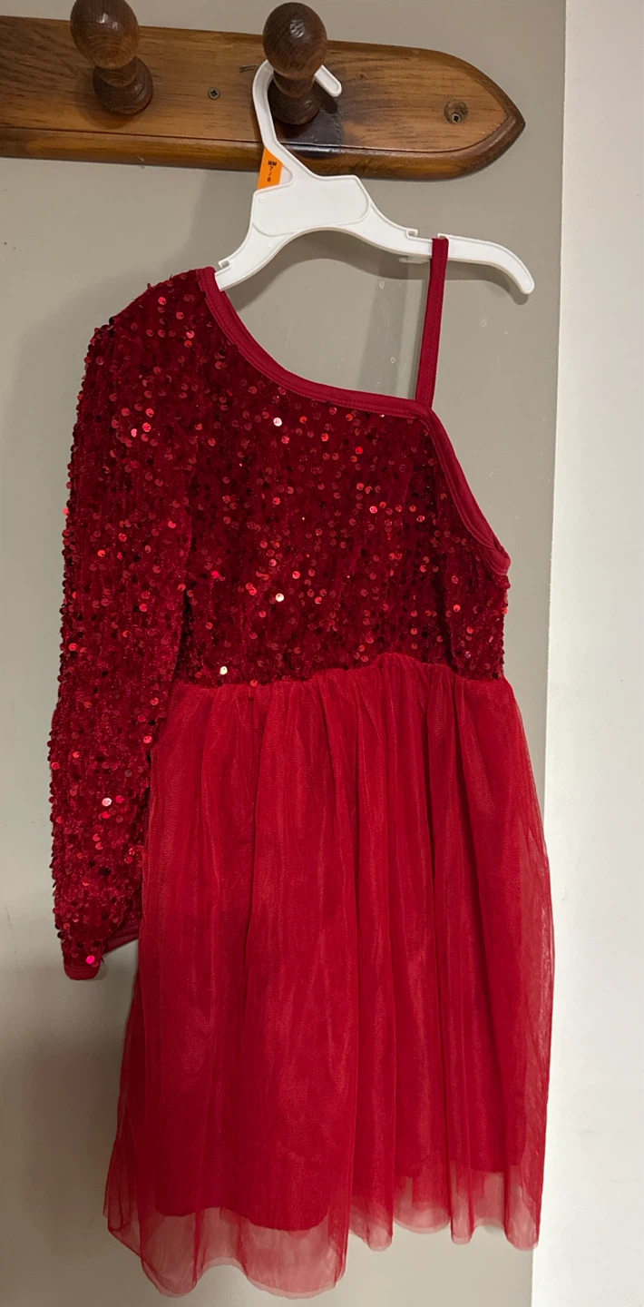 Girls Red Sequin Dance Dress
