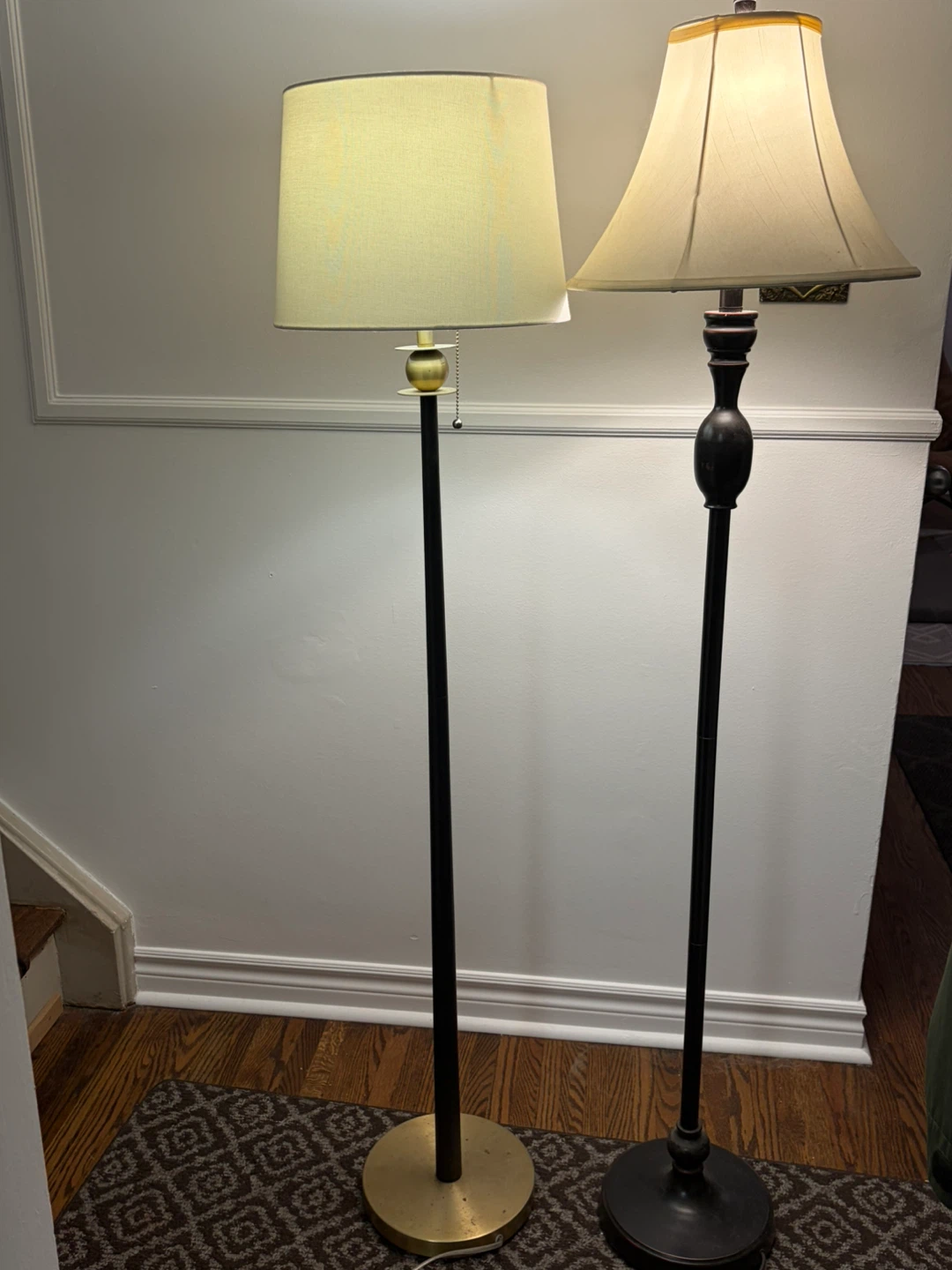 Two Floor Lamps - Black & Brass