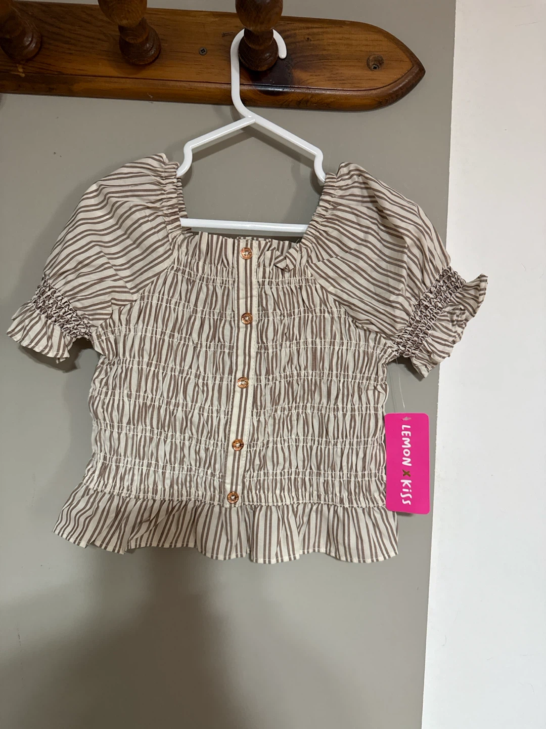 Lemon Kiss Striped Smocked Blouse - Size 7
