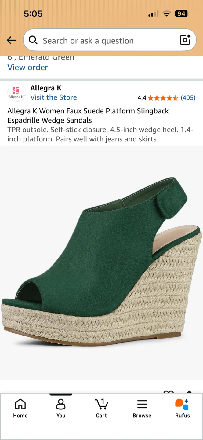 Emerald Green Wedge Sandals(Size6)