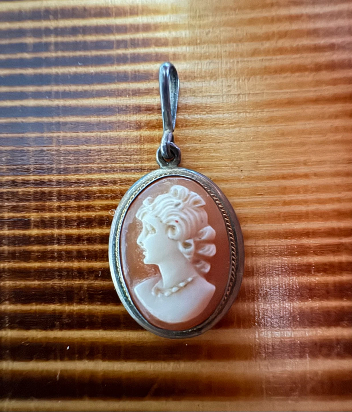 Vintage Carved Shell Cameo Silver Pendant