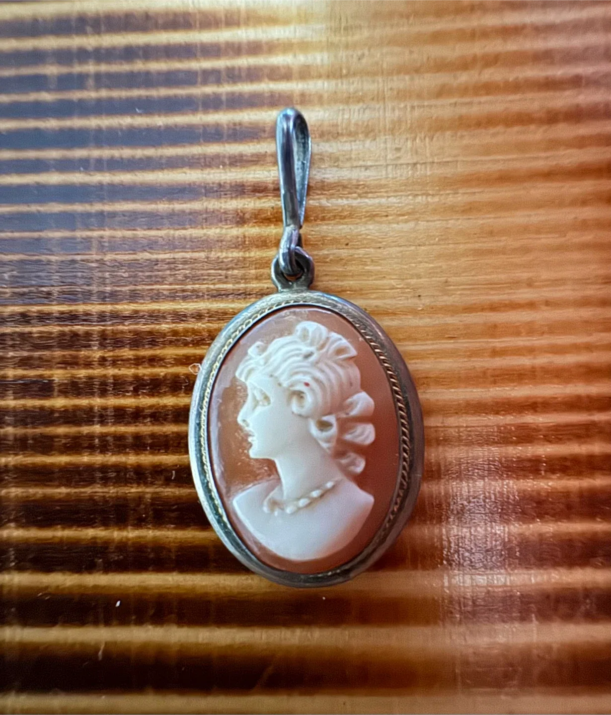 Vintage Carved Shell Cameo Silver Pendant