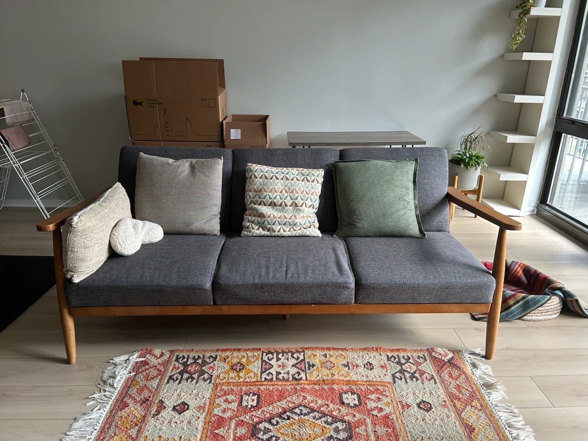 Mid-Century Modern Style Futon Sofa with Wood Frame