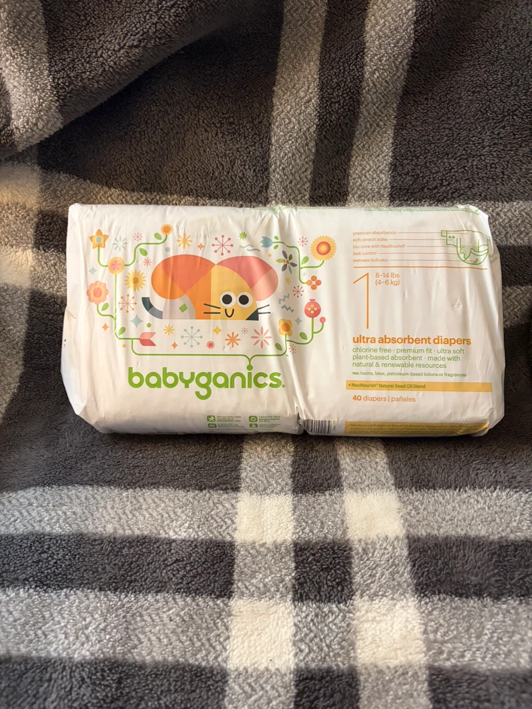 Babyganics Ultra Absorbent Diapers Size 1 (8-14 lbs) - 40 Count