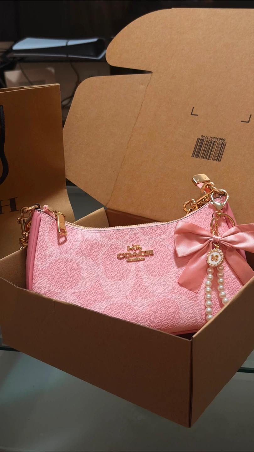 Coach Pink Monogram Shoulder Bag with Bow Charm - photo 2