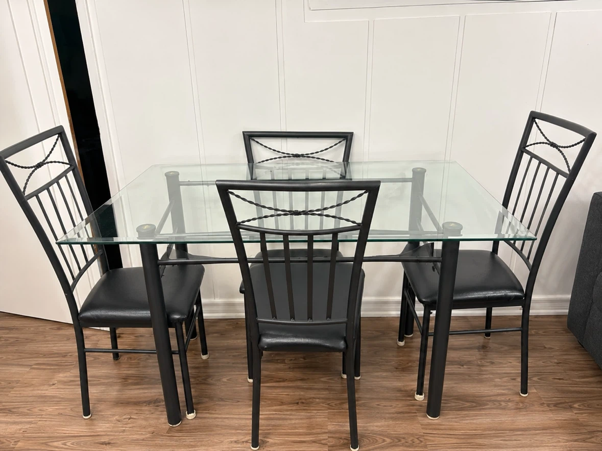 Glass Top Dining Table with 4 Chairs