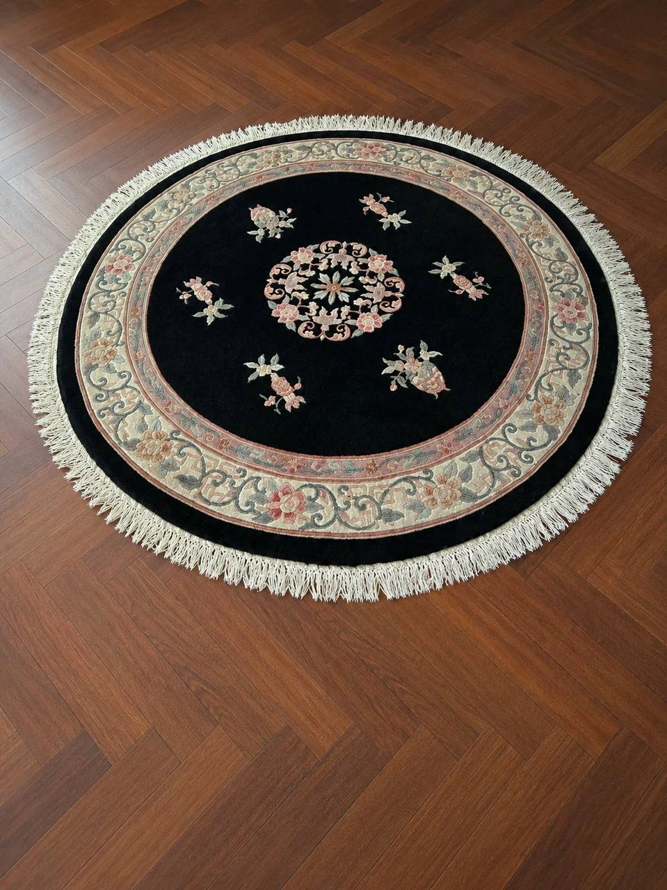 Chinese Round Area Rug with Floral Design