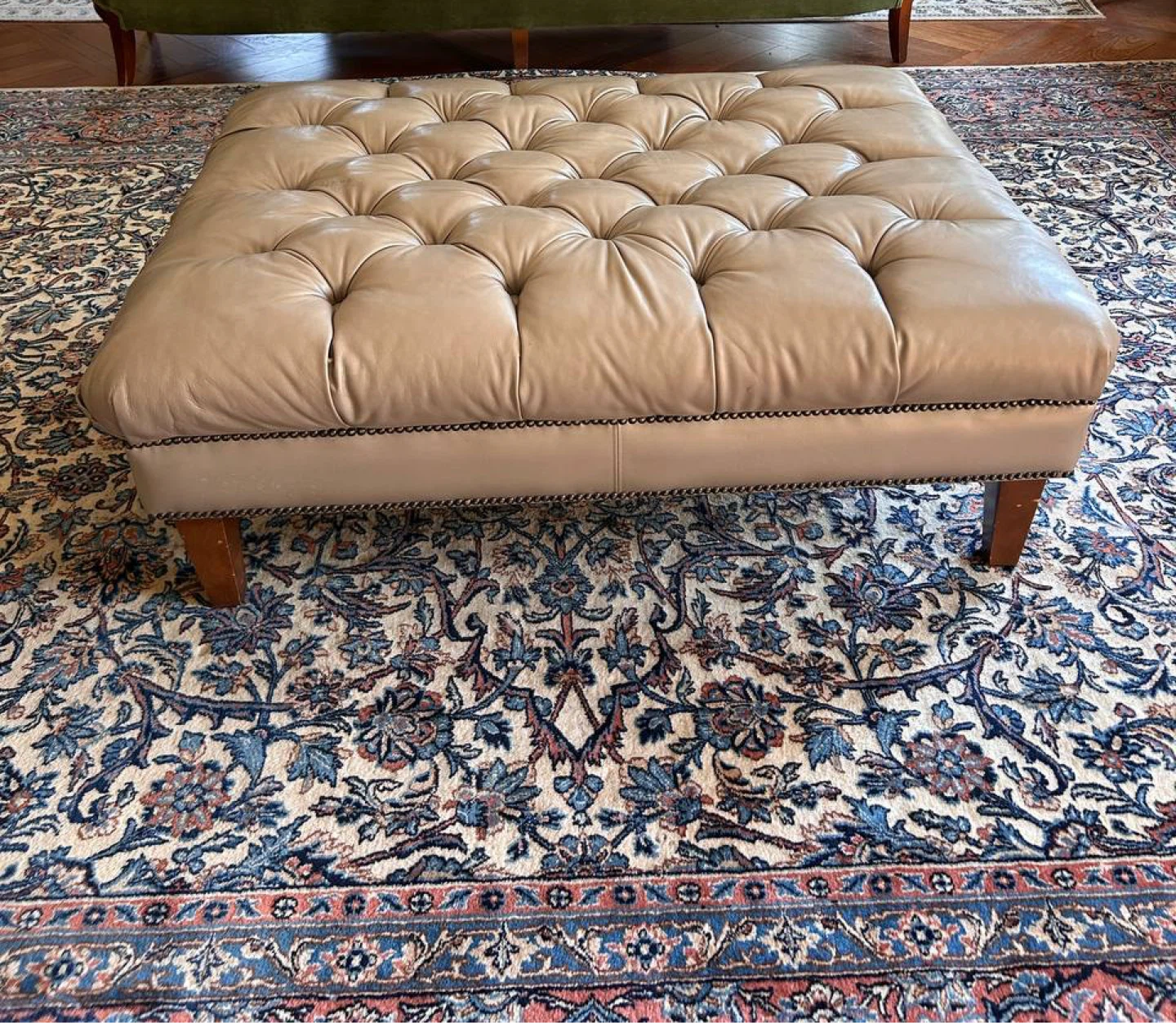 Large Tufted Leather Ottoman