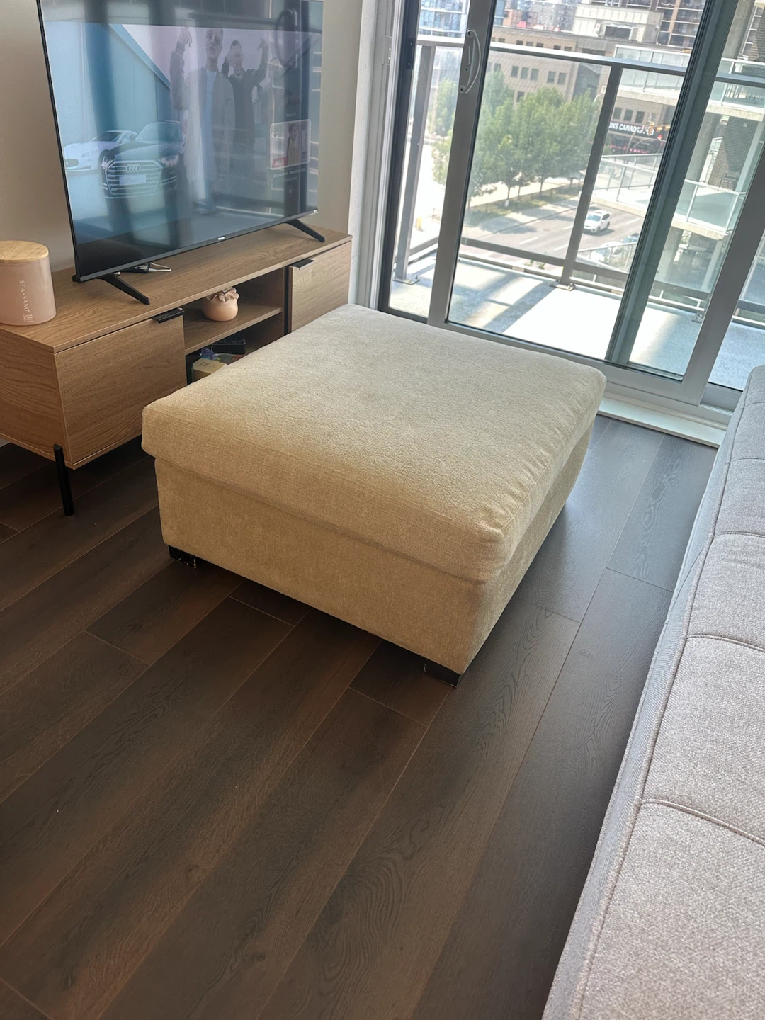Beige Fabric Storage Ottoman/Footstool