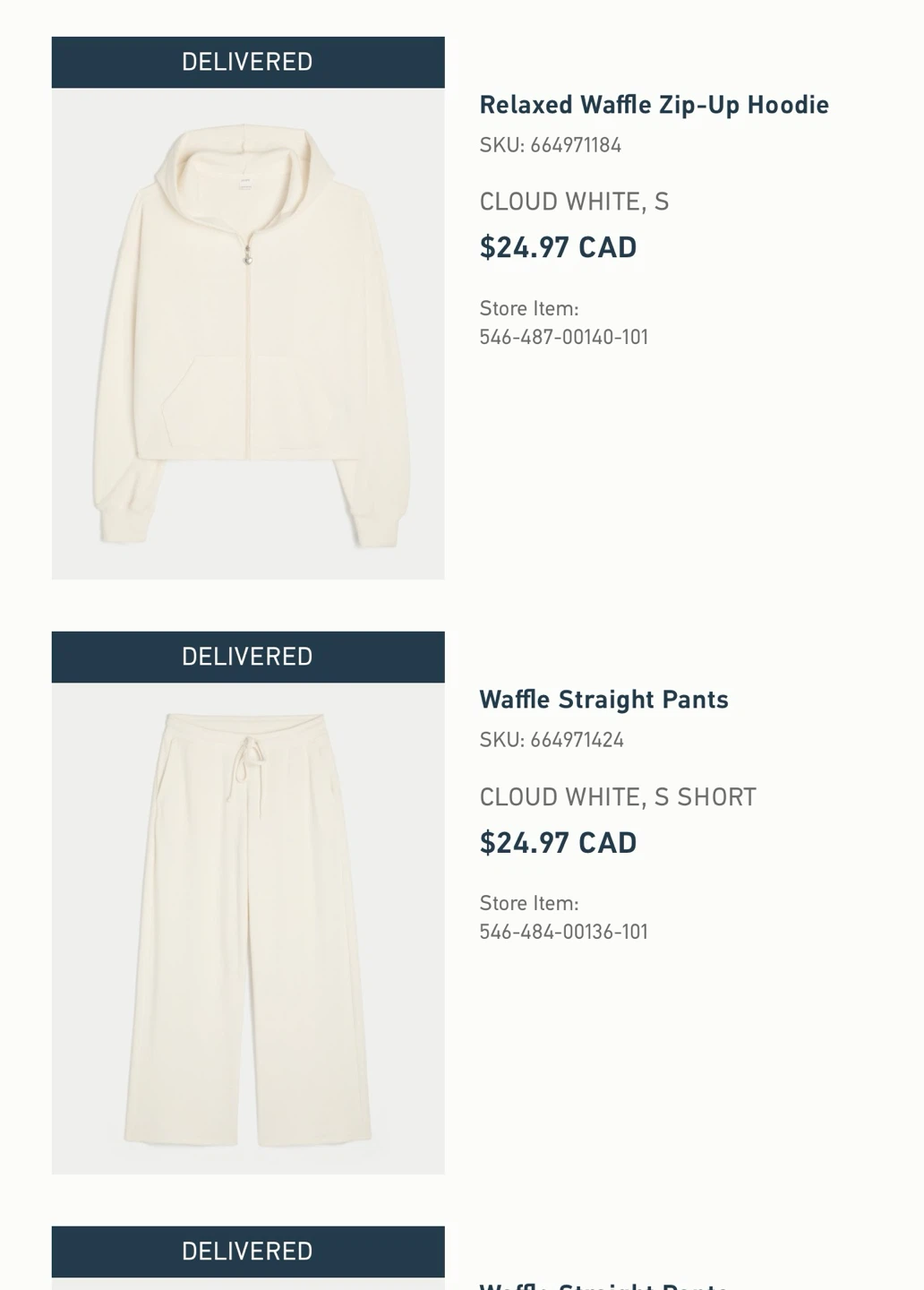 Relaxed Waffle Zip-Up Hoodie Cloud White Size S