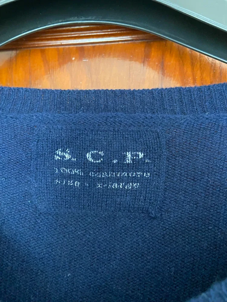 S.C.P. Navy Blue V-Neck Sweater - X-Large