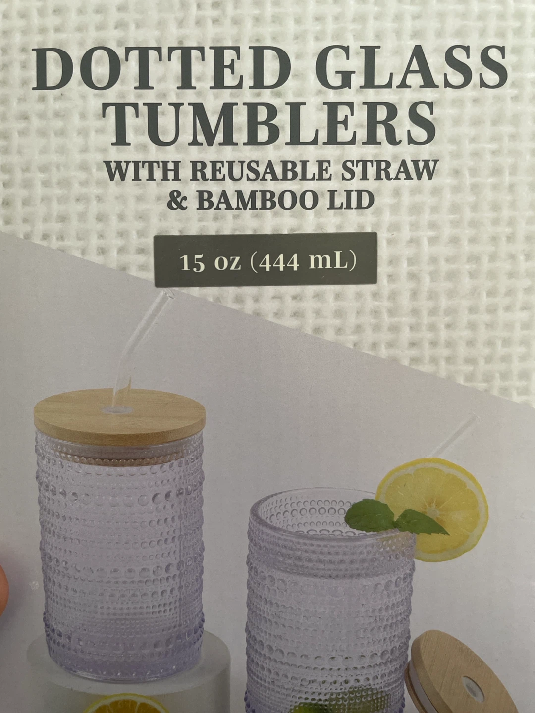 Dotted Glass Tumbler with Reusable Straw & Bamboo Lid (15 oz)