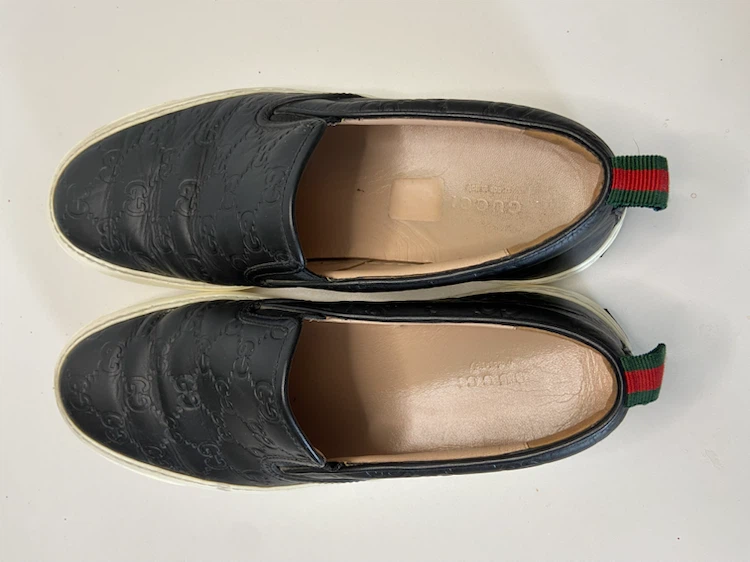 Gucci Black Leather Embossed Slip-On Sneakers - photo 4