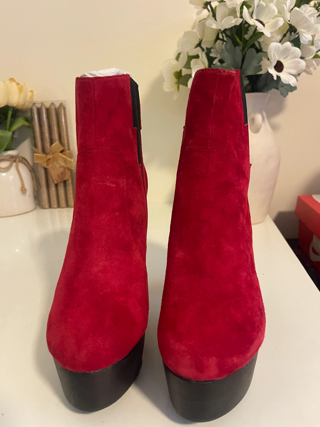 Red Suede Platform Ankle Boots - photo 3