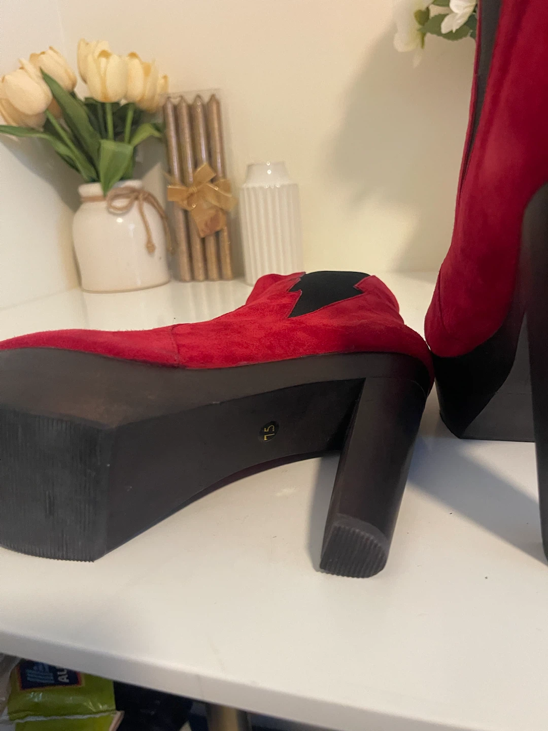 Red Suede Platform Ankle Boots - photo 4