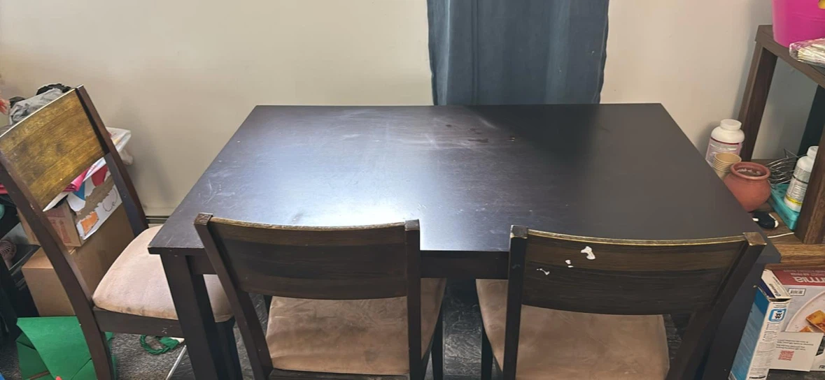 Dark Wood Dining Table Set with 3 Chairs
