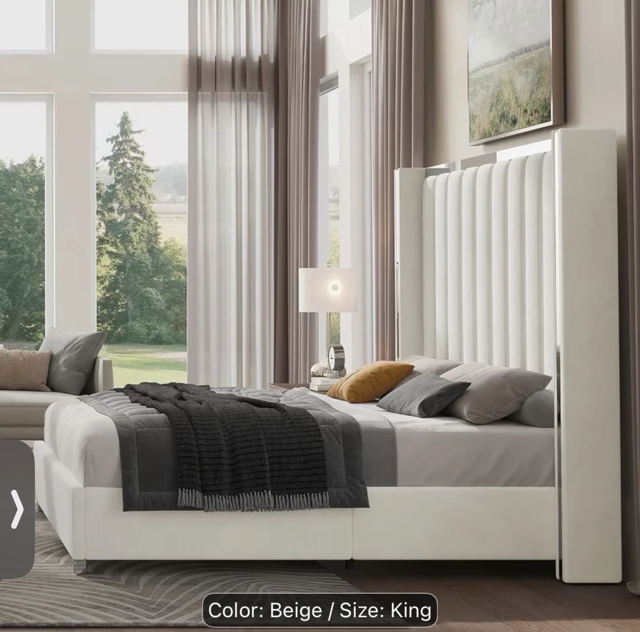King Size Beige Upholstered Platform Bed Frame - photo 4