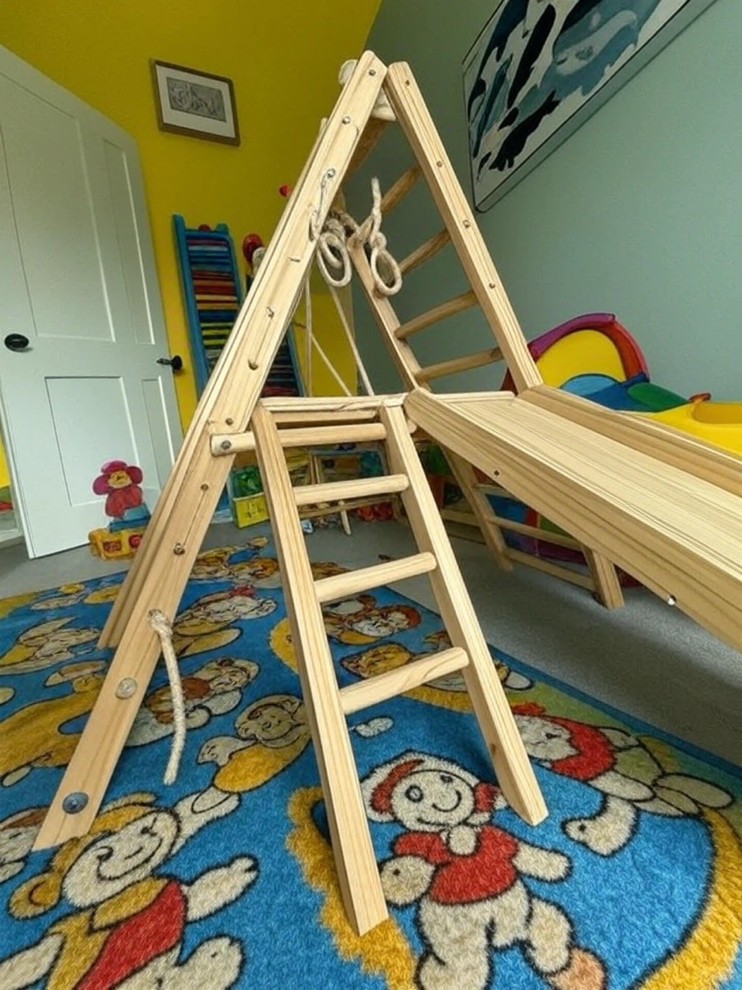 New Wooden Pikler Triangle Climbing Set with Slide