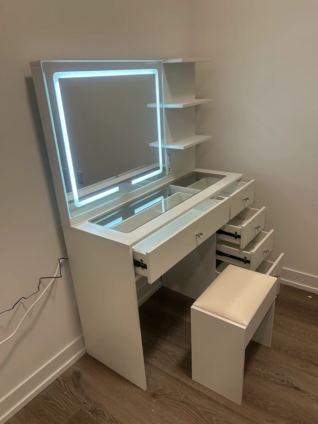 New Vanity Desk with LED Mirror and Stool