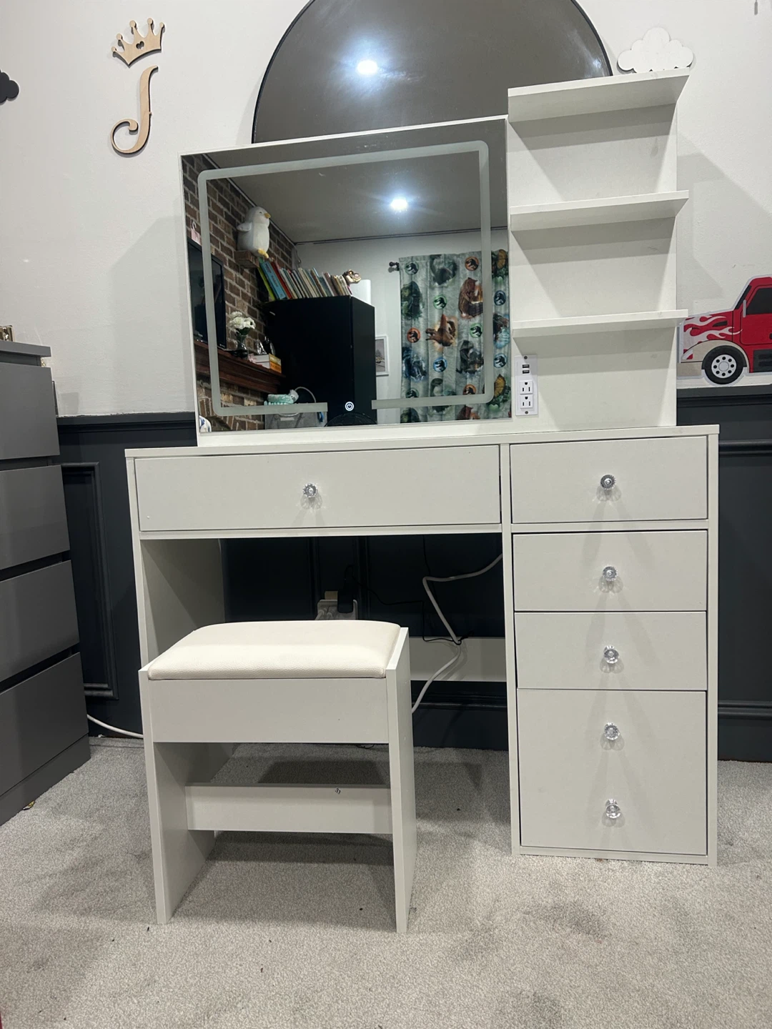 New Vanity Desk with LED Mirror and Stool - photo 2