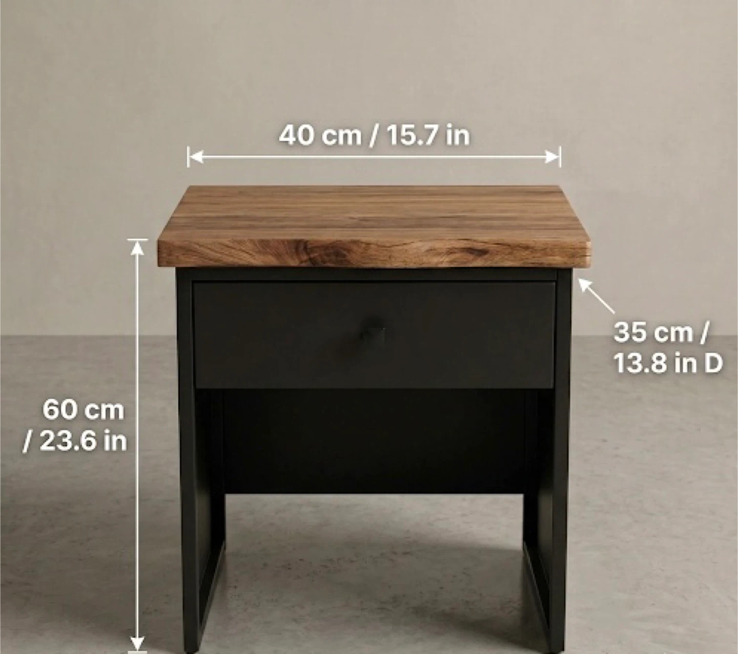 Black Nightstand with Wooden Top