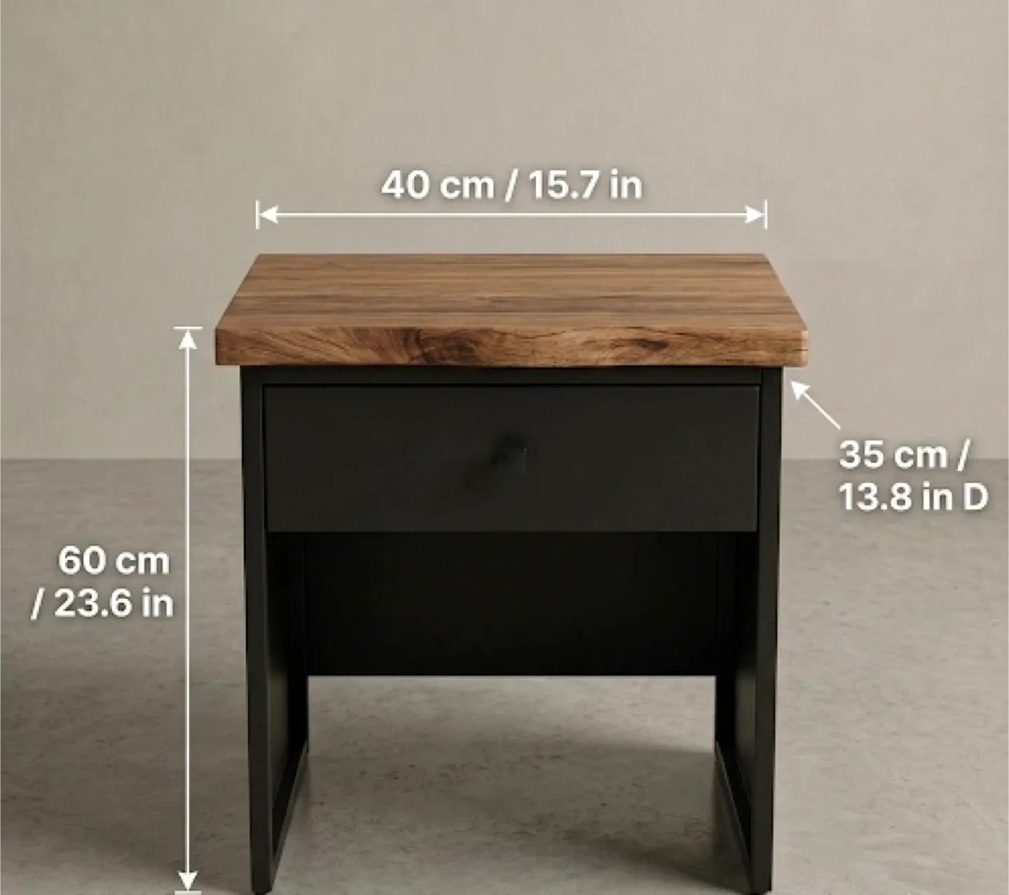 Black Nightstand with Wooden Top