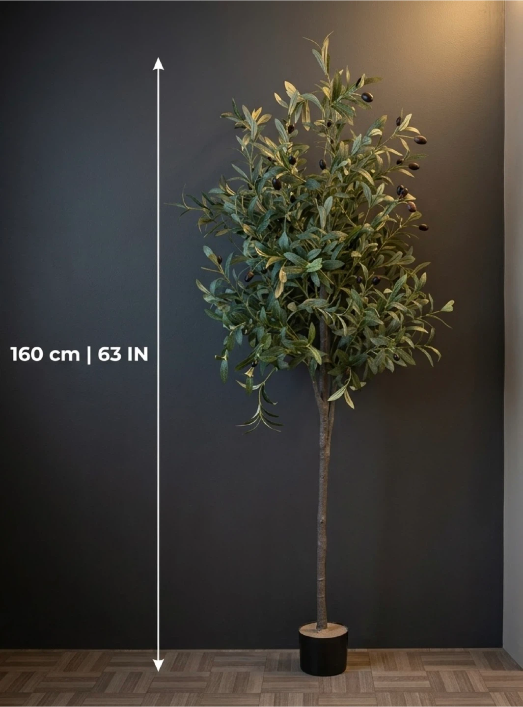 Artificial Olive Tree with Black Pot - 63 Inches