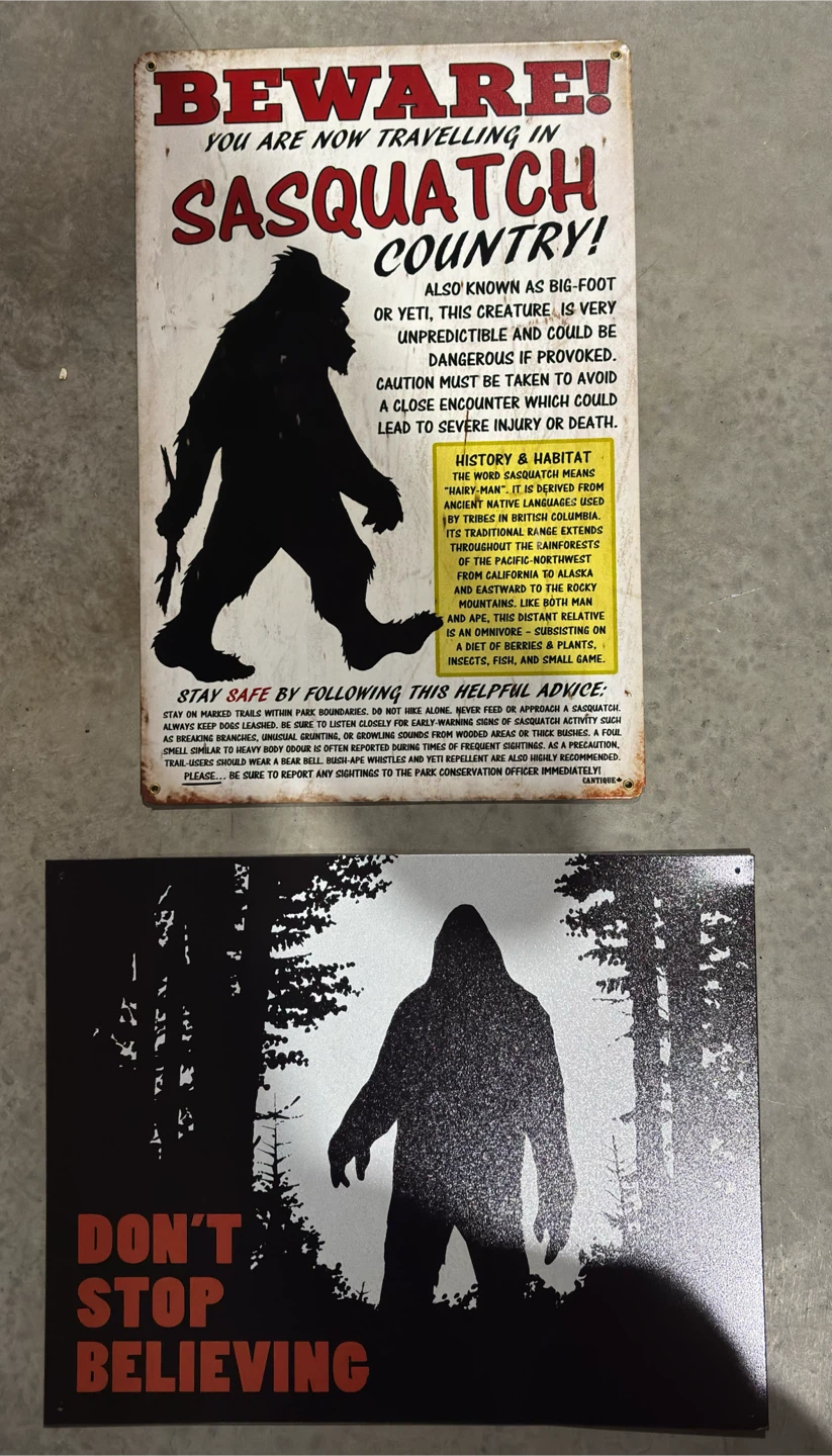 Metal Sasquatch/Bigfoot Signs