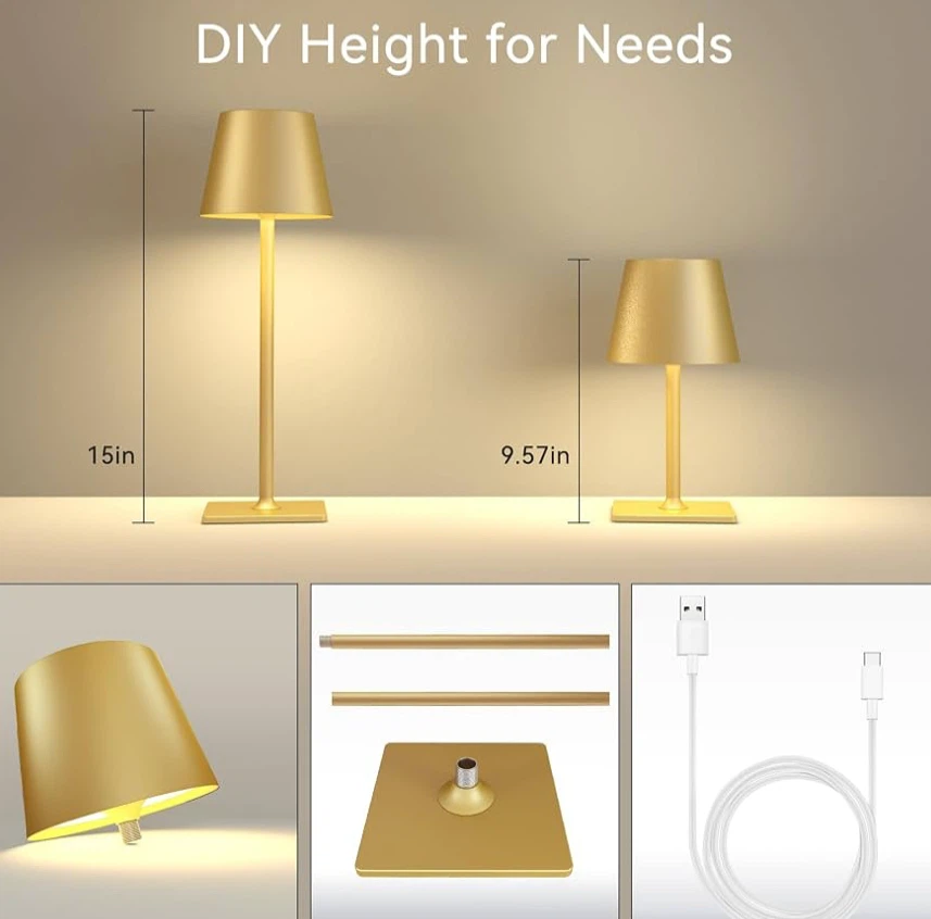 4 Pack Gold Rechargeable Led Cordless Table Lamps,Cordless - photo 2