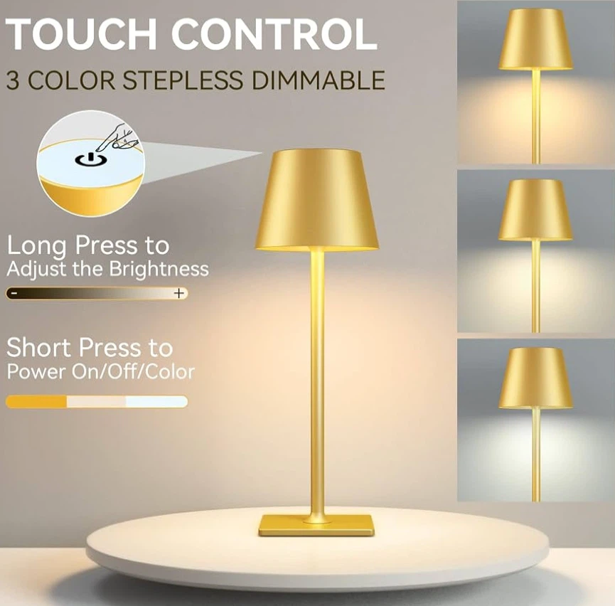 4 Pack Gold Rechargeable Led Cordless Table Lamps,Cordless - photo 4