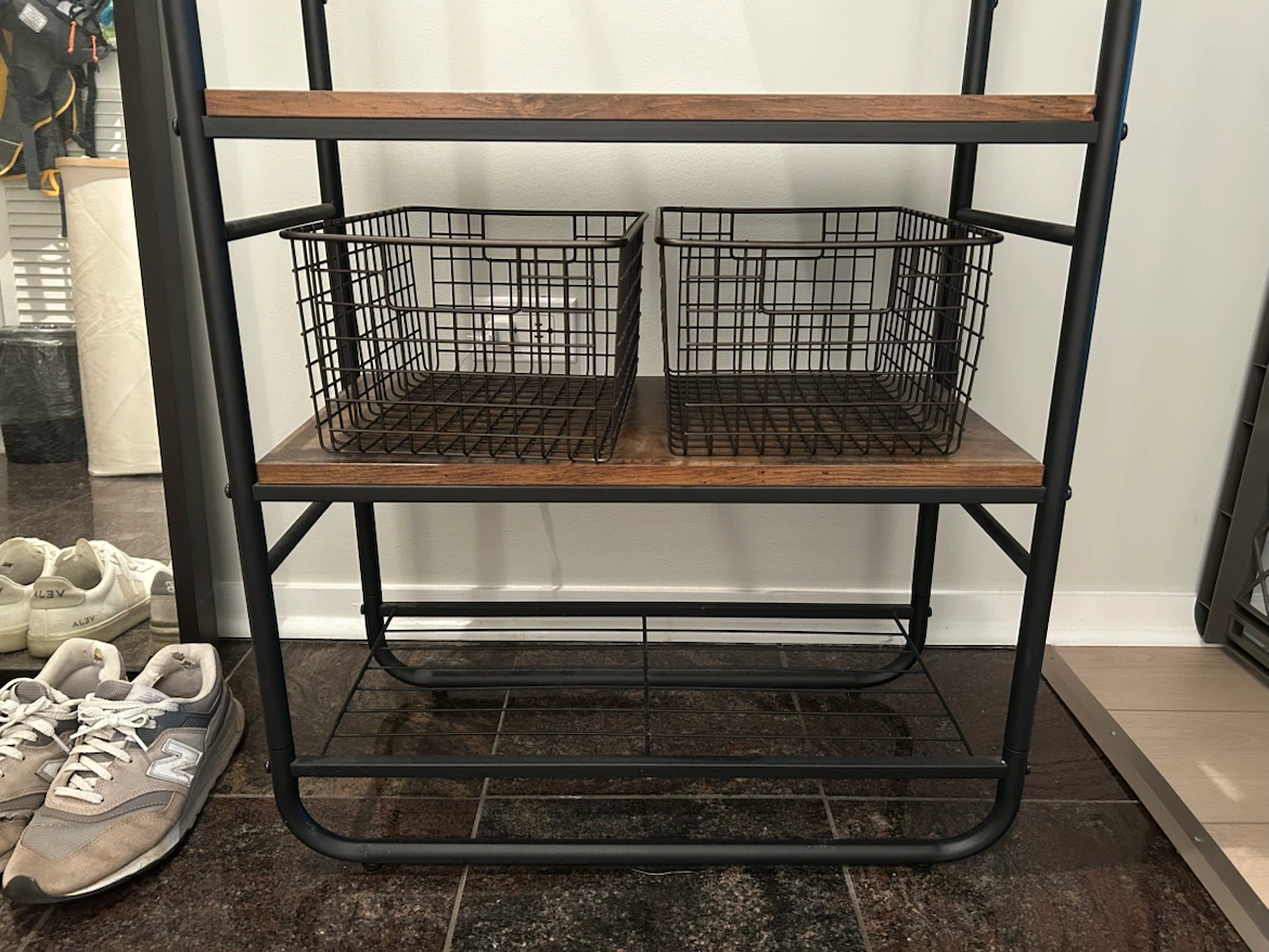 Industrial Style Garment Rack with Shelves and Baskets - photo 3