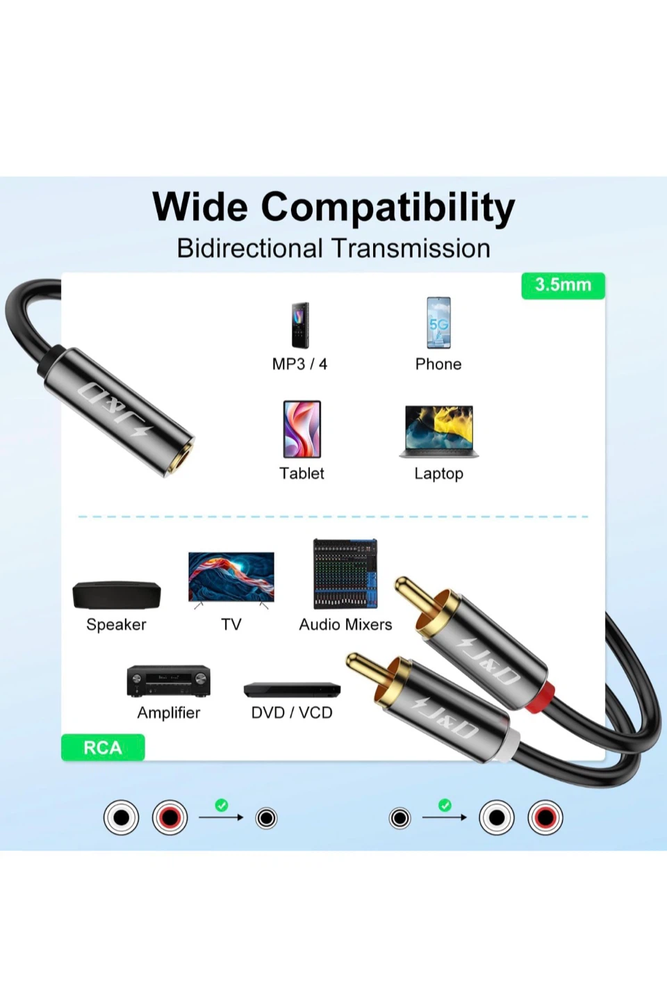 J&D 3.5mm to RCA Audio Cable - 4ft - photo 2
