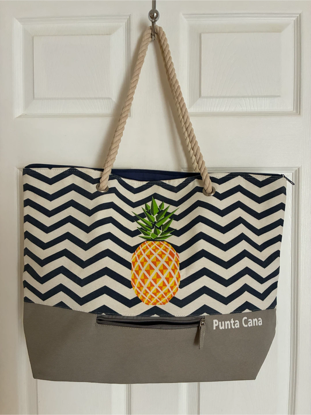Canvas Beach Tote Bag with Pineapple Design