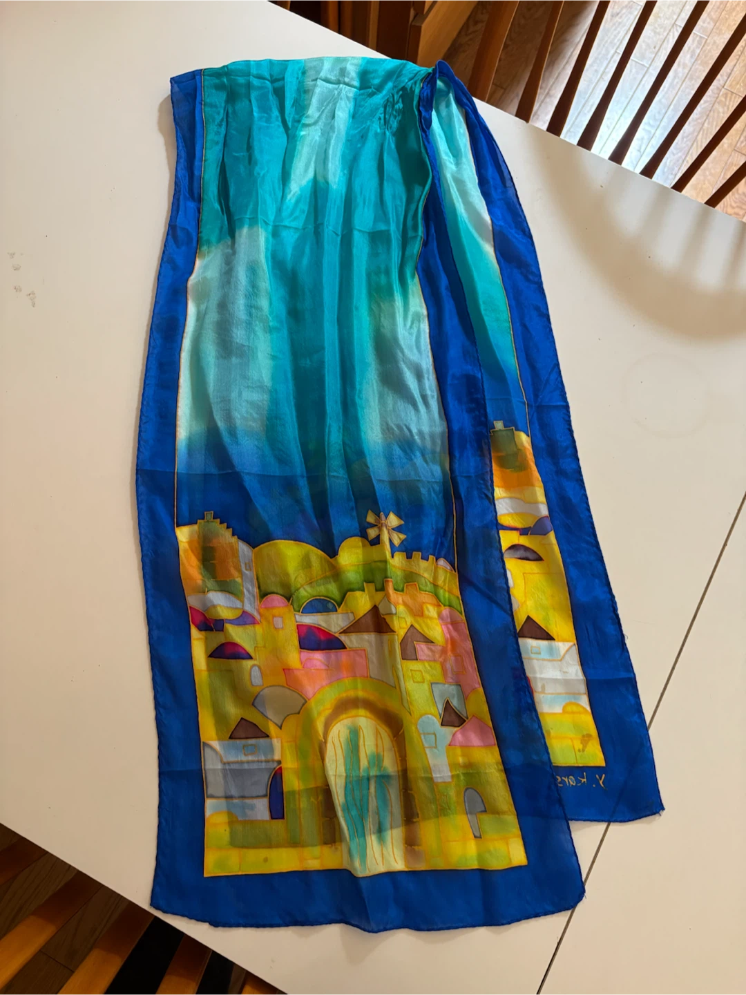 Silk Scarf with Village Scene