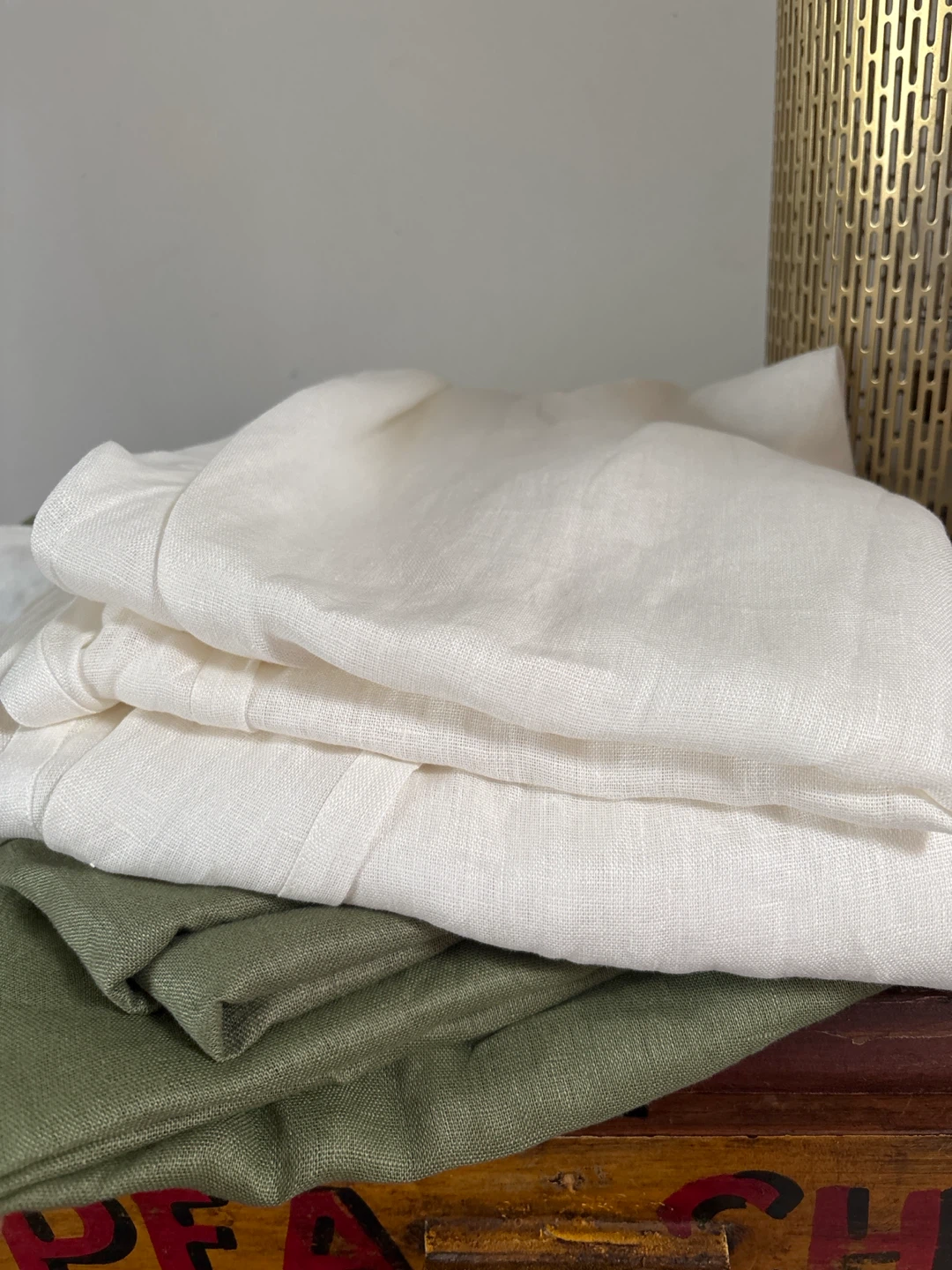 White and Green Linen curtains