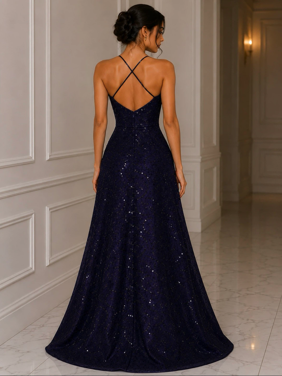 Purple navy Sequin Formal Gown - photo 2