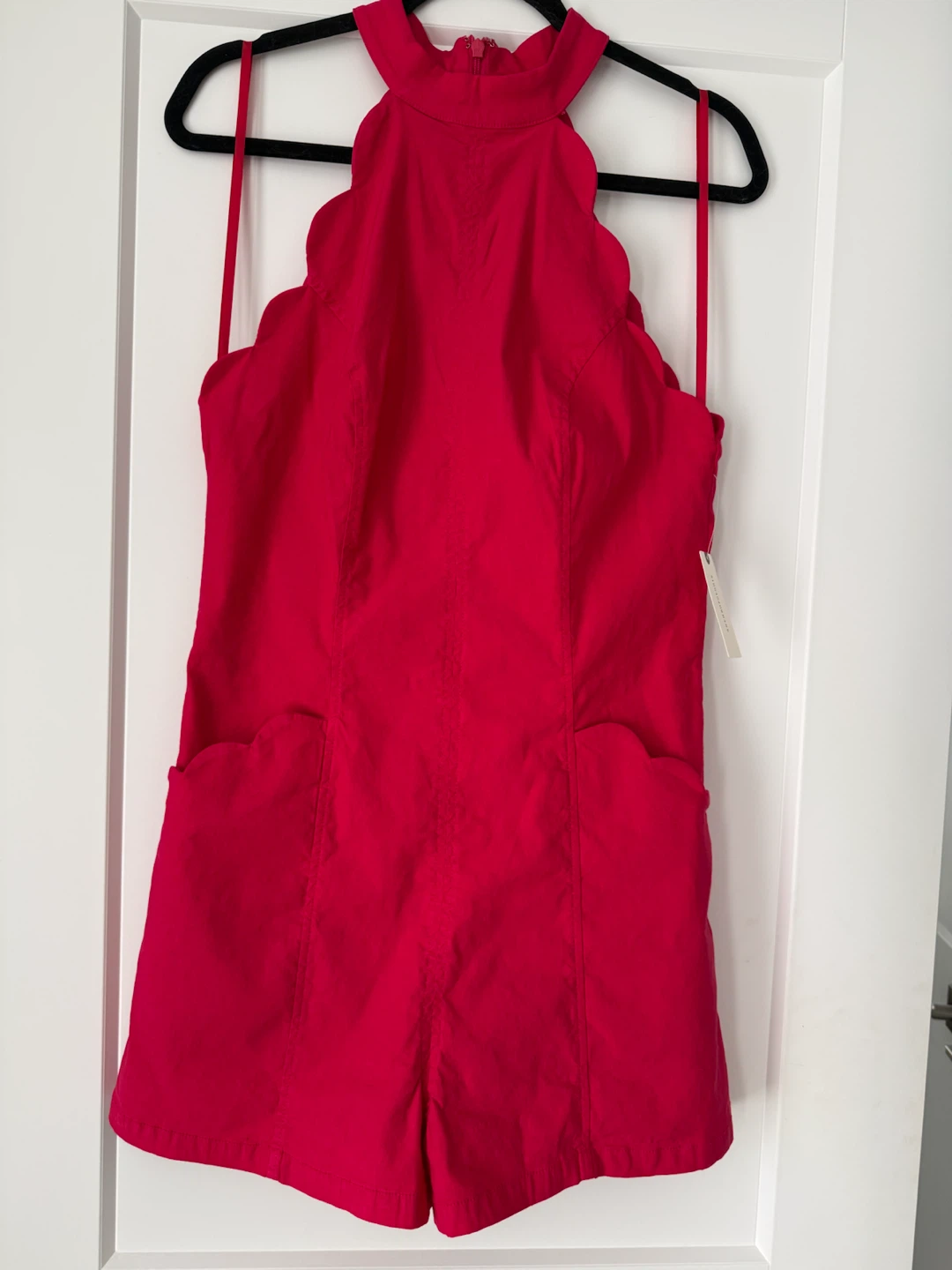 Anthropologie Red Scallop Halter Romper - Size 10